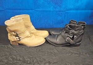 WOMEN'S SIZE 6/6.5 BOOTIE BUNDLE LEATHER ROCKET DOG-BLACK, SHOEDAZZLE-TAN